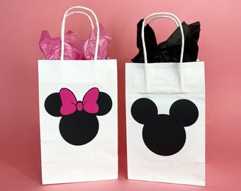 Glitter Mickey with bow Tie Baby Shower Treat Bags Candy Favor PERSONALIZED SET of 12-Fully Assembled with Tissue~Mini Size Free Ship!
