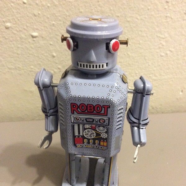 Vintage-Style Silver Tin Robot Toy