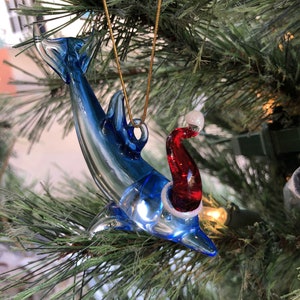 Cobalt Blue & Silver Dolphin Ornaments Dolphin Christmas Ornaments Vintage German Glass Christmas Ornaments Vintage Coast Christmas Decor