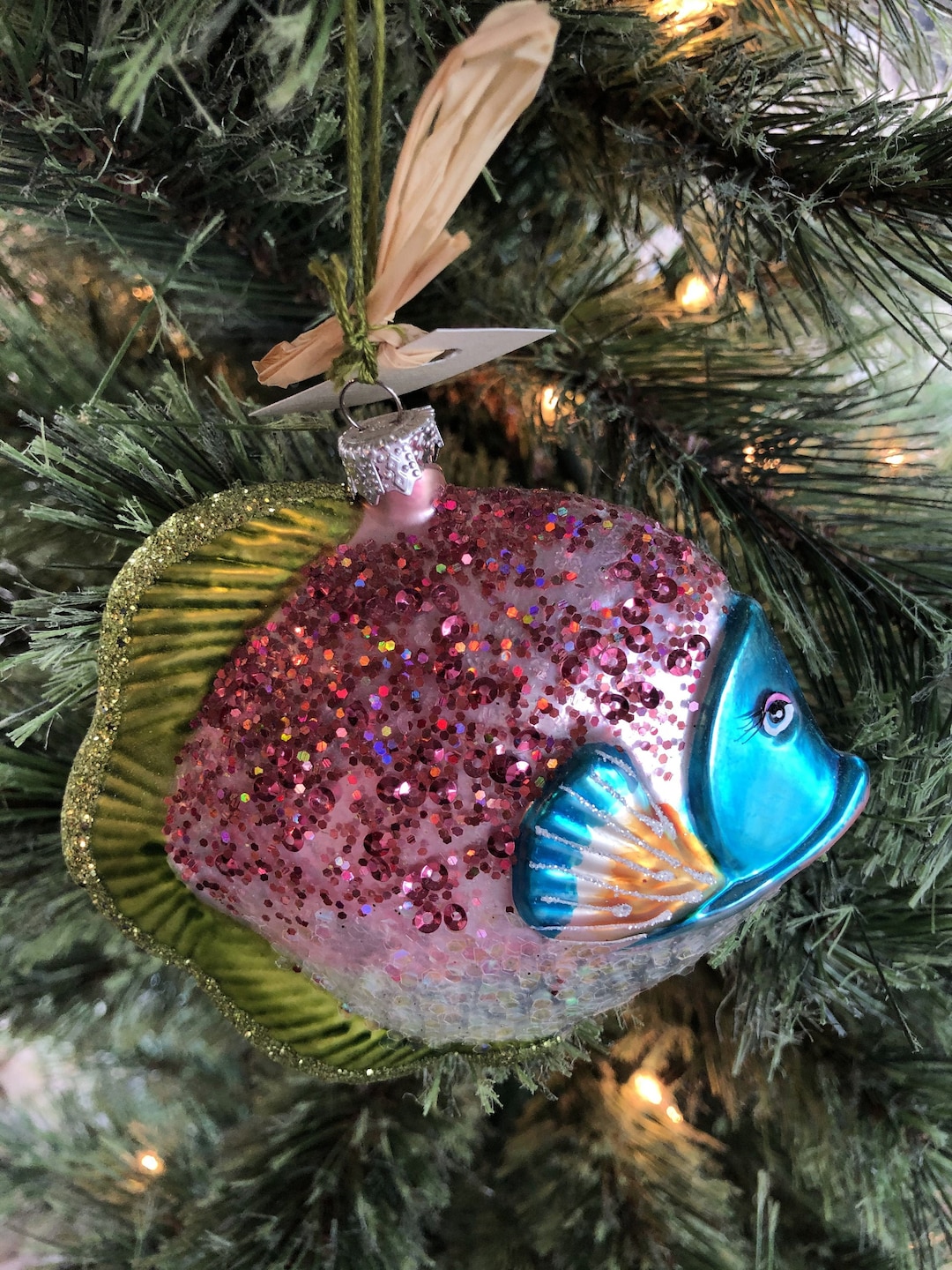 Picture of Pink, Blue, and Green Beaded Fish Nautical Ornament - Etsy