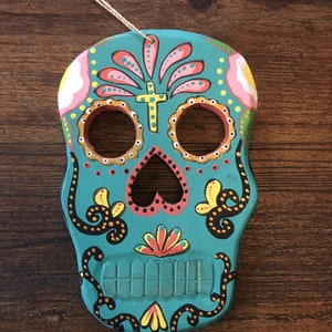 Green Wooden Sugar Skull Wall Decor