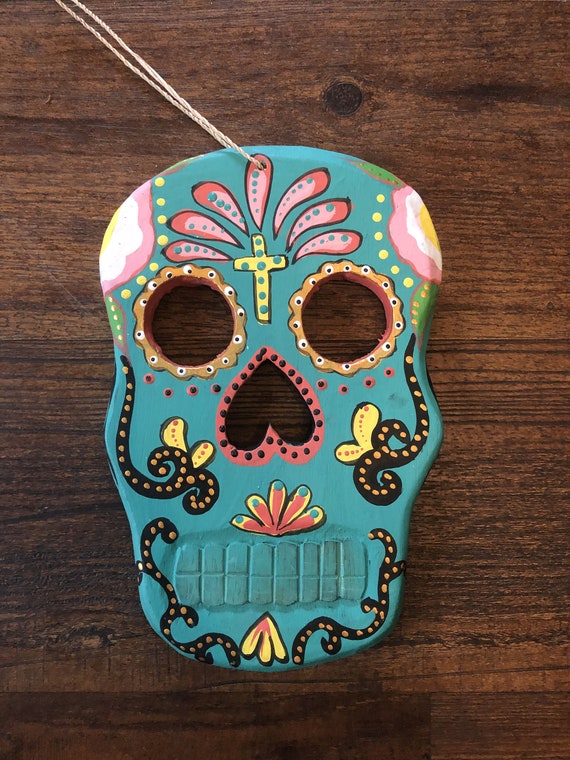 Green Wooden Sugar Skull Wall Decor Etsy