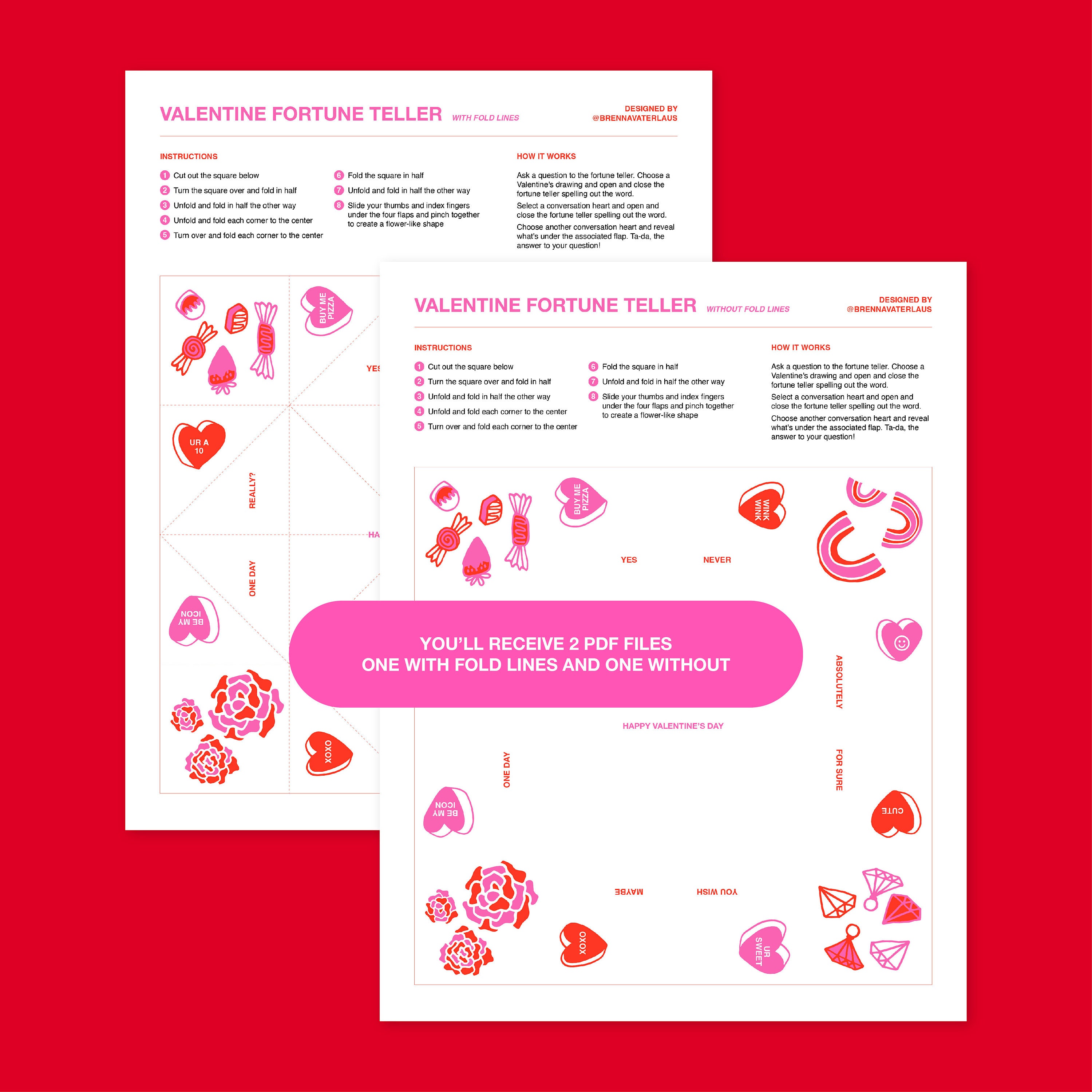Valentine Fortune Teller Printable Digital Download DIY Valentine s Crafts Valentine s Day