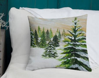 Almohada navideña, almohada de árbol de invierno, decoración navideña, almohada de árbol de Navidad, almohada de árbol, granja de árboles, almohada de invierno, decoración de invierno