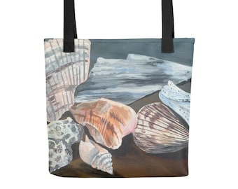 seashell bag, seashell tote bag, beach shell tote, beach tote bag, beach bag, blue tote bag, shells beach bag