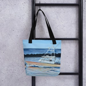 Boot Tasche, Boot Tasche, Strandtasche, Boot Malerei, Boot Geschenk, blaue Tasche, Ozean Tasche, Fischerboot, Angelcharter