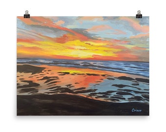 Sunset sky print, sunset print, sunset painting, art print, beach art decor, beach wall art, beach decor, home decor