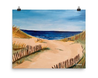 Stranddyner-tryck, strandmålning, strandkonstverk, väggkonst med stranddekor, strandtryck, havstryck, strandkonst på canvas, stranddekor, impressionism