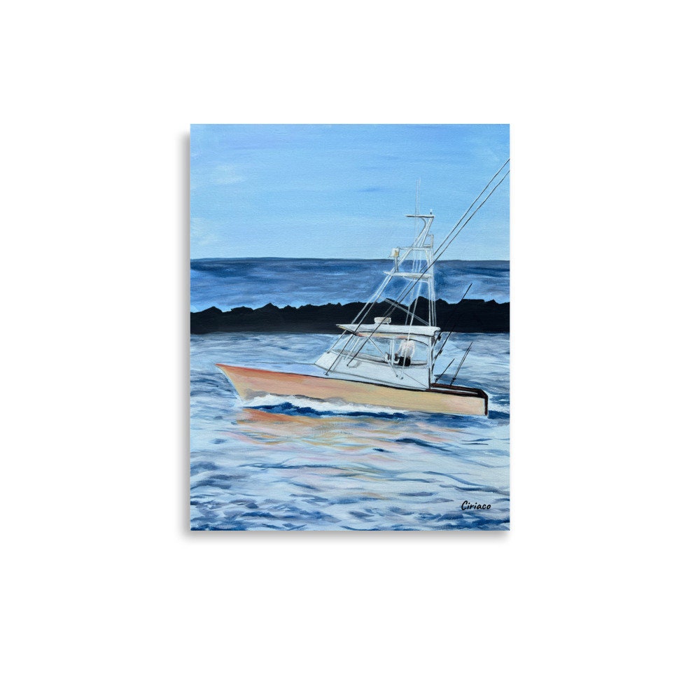 Boat Print, Boat Painting, Boat Gift, Blue Print, Ocean Print, Fishing ...