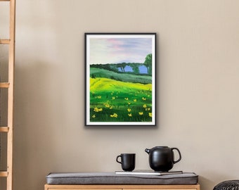 green landscape print, landscape print, landscape painting, landscape wall art, landscape art, home decor, wall art, green fields print
