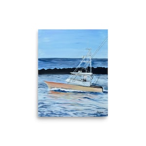 impresión de barco, pintura de barco, regalo de barco, impresión azul, impresión oceánica, barco de pesca, carta de pesca