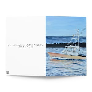 tarjeta de felicitación del barco, tarjeta del barco, tarjeta de playa, pintura del barco, regalo del barco, tarjeta azul, tarjeta del océano, barco de pesca, carta de pesca