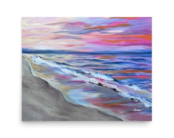 pink beach print, Pink beach, sunset beach