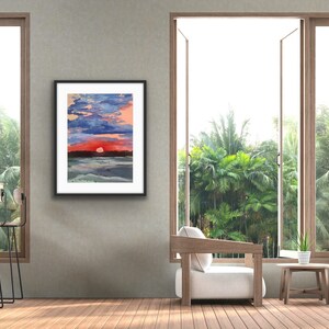 Outer Banks print, obx, outer banks art, sunset print, Jockeys Ridge, sunset décor, blue sky painting, pink sunset print, red sunset image 5