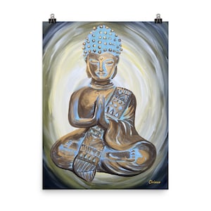 Golden Buddha, gold buddha print, buddha, buddha wall art, buddha art, buddha painting, buddha statue, gold and blue art
