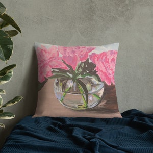 peony pillow, peony painting, pink peony flower, flower pillow, garden decor, girls room decor, baby girl,pink pillow,art pillow,pink flower