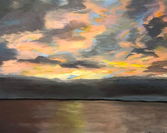 Sunset Sky painting, sunset painting, acrylic painting, beach art decor, beach wall art, beach decor, home decor, wall art