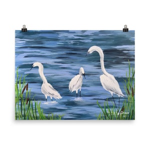 egret print, Egret painting, egrets in water print, birds print, wildlife painting, home decor, wall art, beach decor, beach art prints
