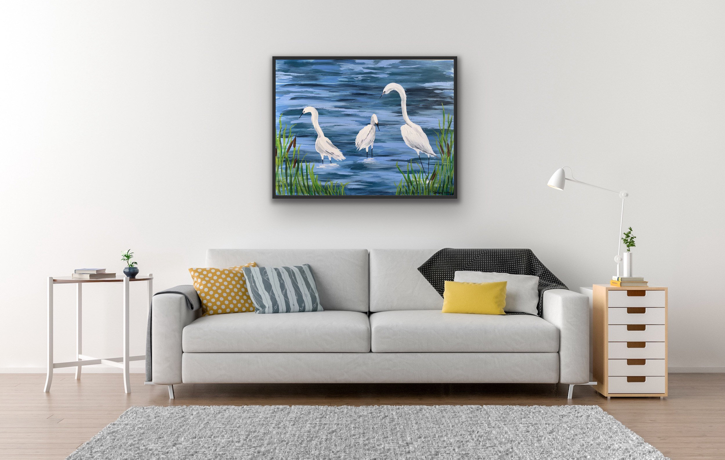 Egret Print Egret Painting Egrets in Water Print Birds - Etsy