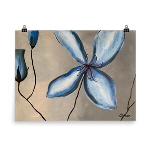 blaue Blume Druck, Blumendruck, Blumenmalerei, blaue Blumen, Blumen Kunstwerk, Wohnkultur, Blumen-Wand-Kunst