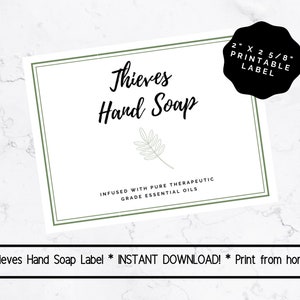PRINTABLE Thieves Hand Soap Label, Young Living Printable Soap Label ...