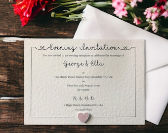 Wedding Invitations, Handmade Personalised Evening Wedding Reception Invites, Modern Invitations with Envelopes