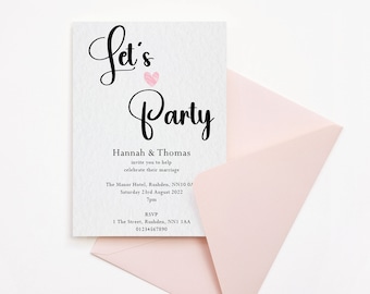 Wedding Invitations Invite, Evening Reception Party Personalised Invitation, Modern Simple Reception Night Invites, Let's Party Calligraphy