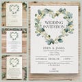 Eucalyptus Wedding Invitations Set, Evening Wedding Reception Invitation, Save the Date Cards Information, RSVP, Gift Wish Poem Cards, Menus