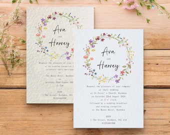 Wildflower Wedding Invitations, Evening Reception Party Invites, Floral Wedding Invites, Personalised Wedding Invitations with Envelopes
