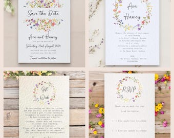 Rustic Wildflower Wedding Invitation Suite: Save the Date, RSVP
