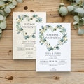 Eucalyptus Wedding Invitations, Evening Reception Party Invites, Botanical Green Wreath Invites, Wedding Invitations with Envelopes