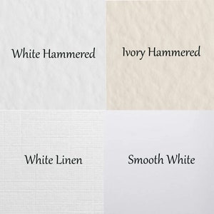 May include: Four different paper samples: White Hammered, Ivory Hammered, White Linen, and Smooth White.