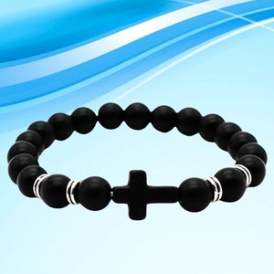 SOFTONES 8mm Beads Cross Bracelet men/women