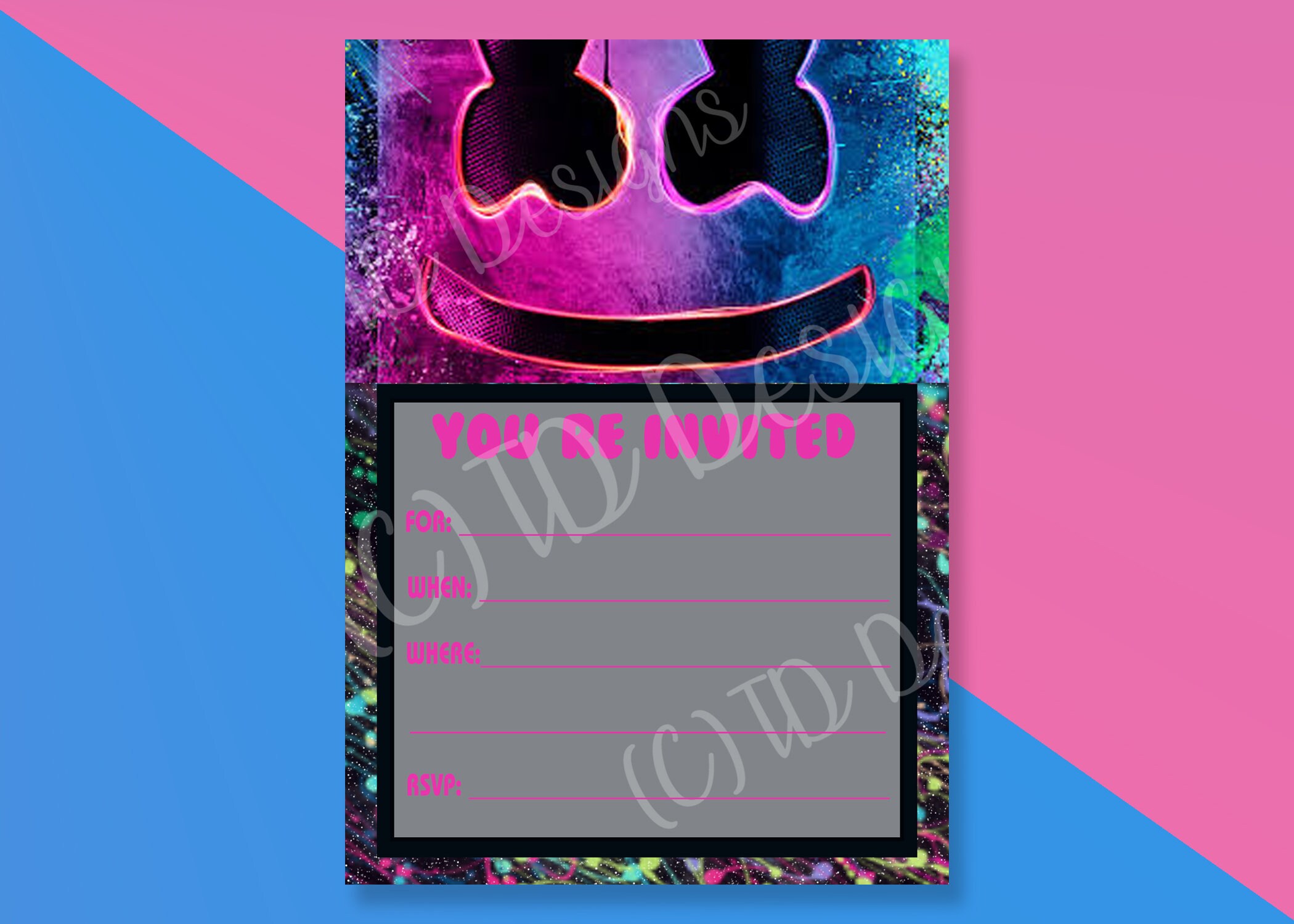 Neon Marshmello Invitation Etsy