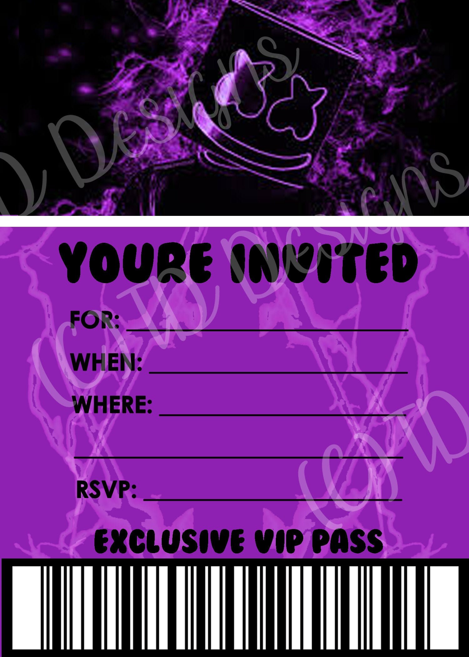 DJ Marshmello Purple Invitation Etsy