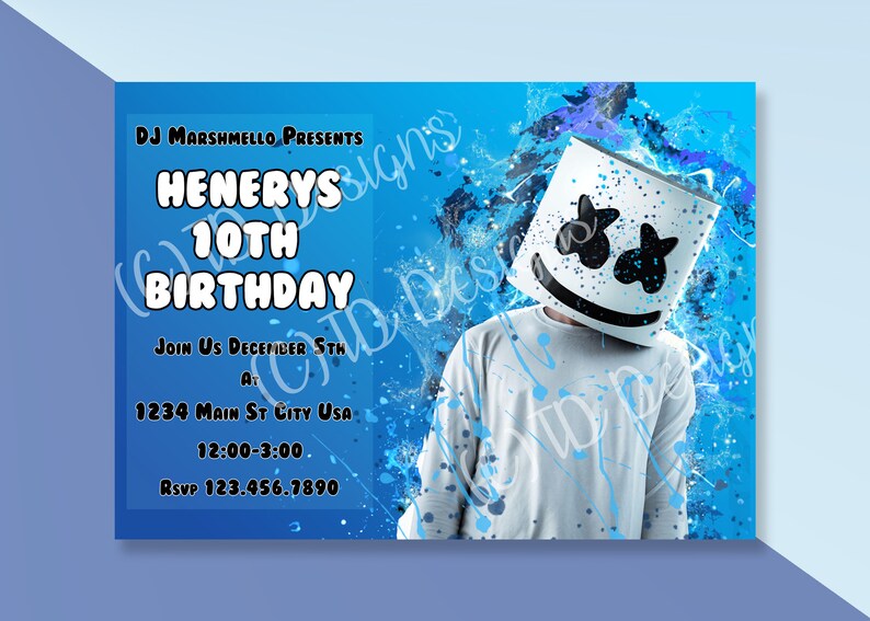 Custom DJ Marshmello Presents Invitation DIGITAL DOWNLOAD Etsy