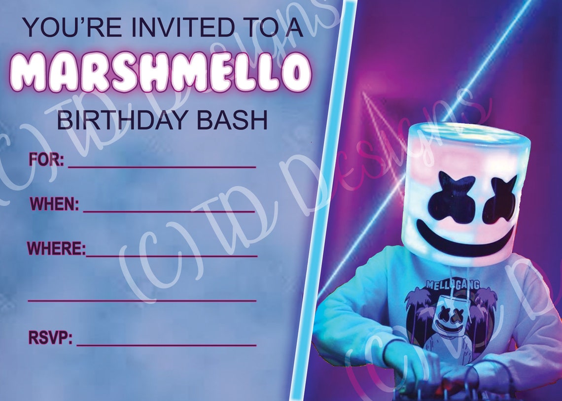 DJ Marshmello Birthday Bash Invitation Etsy