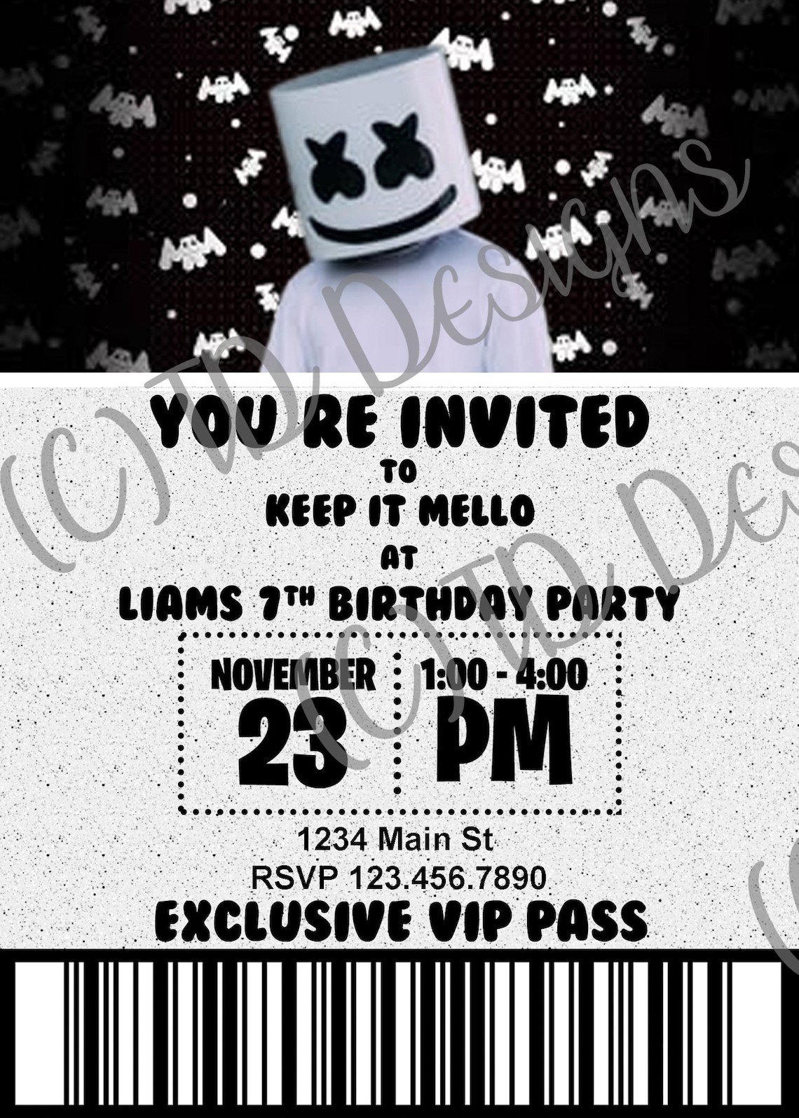 Custom Black and White Marshmello Invitation Etsy