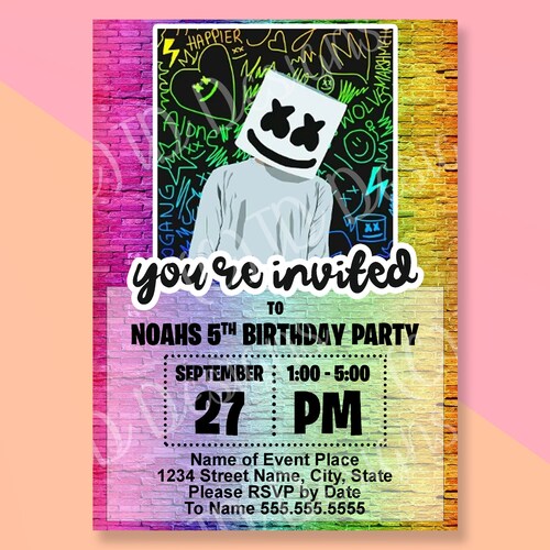 DJ Marshmello Invitation Etsy