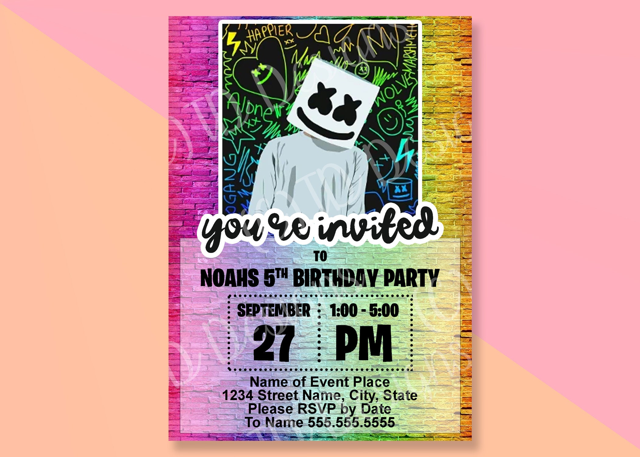 DJ Marshmello Rainbow Custom Invitation DIGITAL DOWNLOAD Etsy