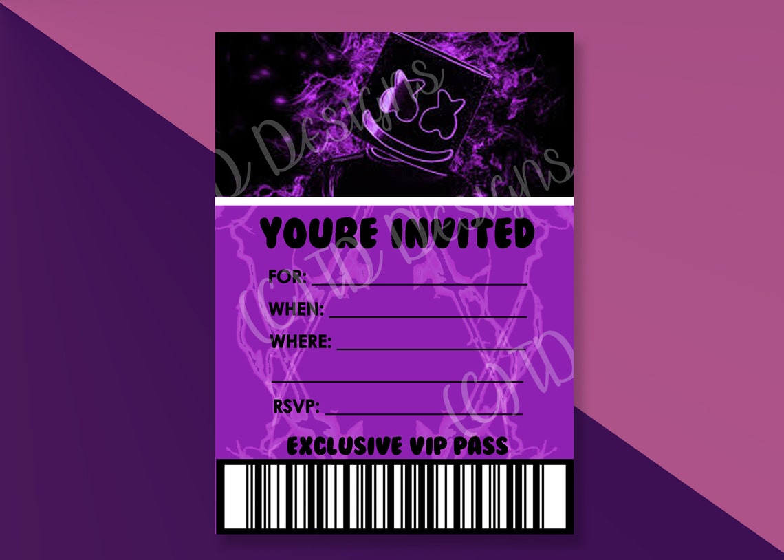 DJ Marshmello Purple Invitation Etsy