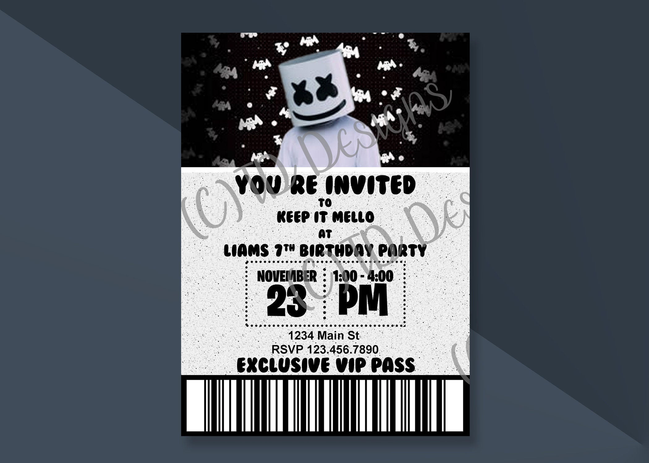 Custom Black and White Marshmello Invitation Etsy