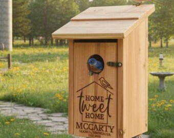 Personalized Premium Eastern Red Cedar Birdhouse Made In USA For Housewarming, Birdwatchers And Realtor Closing Gift