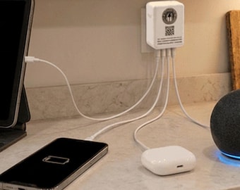 Personalized 40W 4-Port USB-C & USB-A Foldable Wall Charger, Slim Fast Charging Block for Multiple Devices, Home or Office Organization