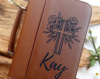 Personalized Bible Cover, Religious Gifts, Engraved Bible Cover Zipper, Bible Cover with Handle, Bible Case, Monogrammed Bible Cover, Custom