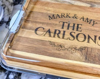 Personalized Build-a-Board Cutting Board with Clear Locking Lid for Charcuterie, Snacks, Make it. Take it. Enjoy it.