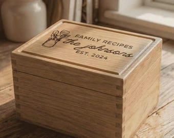 Wood Heirloom Recipe Personalized Boxes for 4x6 or 3x5 Cards, Bridal Shower Recipe Box, Kitchen Recipe Storage Box, Wedding Gift