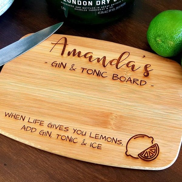 Personalized Cocktail Board, G&T Board, Lemon Lime Cutting Board, Gin and Tonic Gift, Vodka Tonic Gift, When Life Gives You Lemons, Birthday