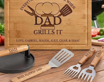 Personalized Set "Everything Tastes Better When" Grill BBQ Gift Set Fathers Day Gift & Grandpa: Cutting Board Meat Claws Spatula Meat Press
