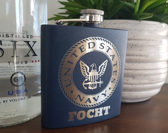 Navy Gift - US Navy Personalized Flask, US Navy  Gift, Military Gift, Personalized Flask, Engraved Whiskey Flask, Etched Hip Flask